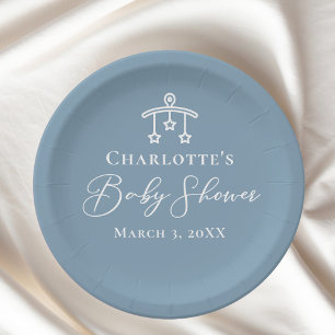 Dusty Blue White Chic Minimalistisch Baby shower Papieren Bordje