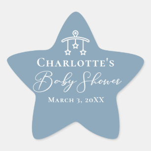 Dusty Blue White Chic Minimalistisch Baby shower Ster Sticker