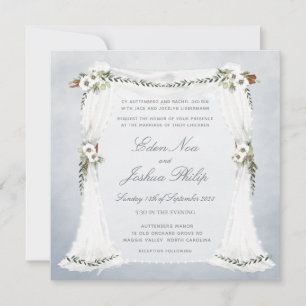 Dusty Blue White Chuppah Wedding Invitation Kaart