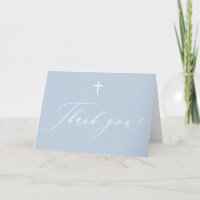 Dusty Blue White Cross Boy Baptisme Hartelijk dank