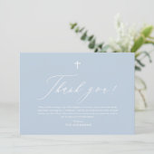 Dusty Blue White Cross Boy Baptisme Hartelijk dank Kaart (Staand voorkant)