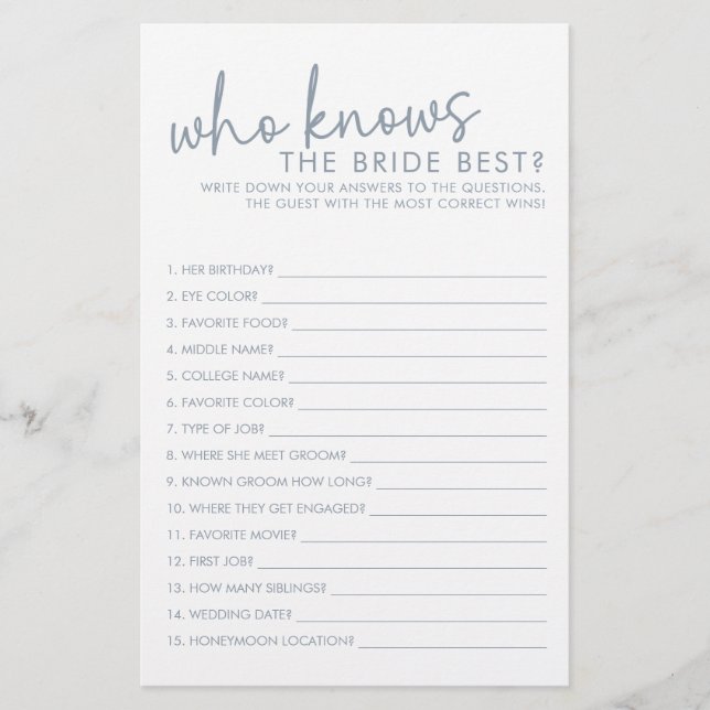 Dusty Blue & White die het beste spel van de bruid (Voorkant)