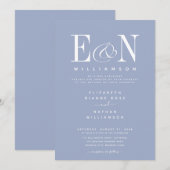 Dusty Blue & White Elegant Wedding Kaart (Voorkant / Achterkant)