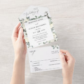 Dusty Blue & White Floral All In One Uitnodiging (Afscheurbaar)