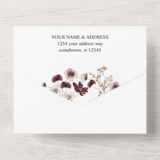 Dusty Blue & White Floral All In One Uitnodiging (Achterkant)