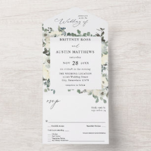 Dusty Blue & White Floral All In One Uitnodiging