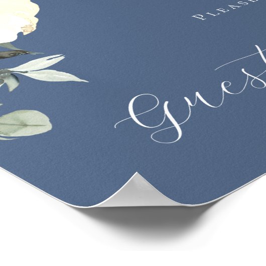 Dusty Blue & White Floral - Blue Guestbook Sign Poster (Hoek)