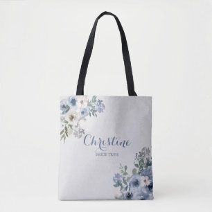 Dusty Blue White Floral Bride Tribe Sac fourre-tou
