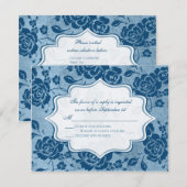 Dusty Blue, White Floral Damask Wedding RSVP Card (Voorkant / Achterkant)