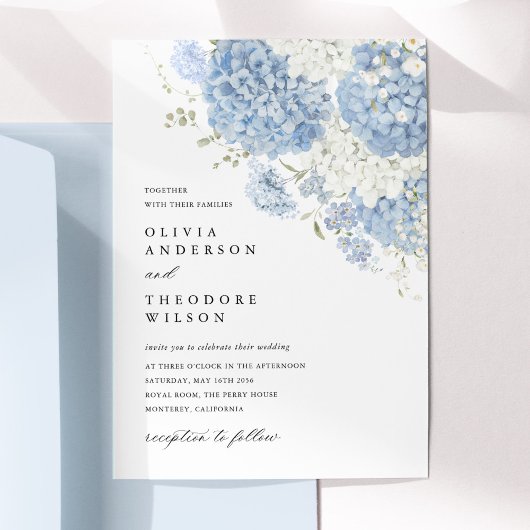 Dusty Blue White Floral Elegant Wedding Kaart