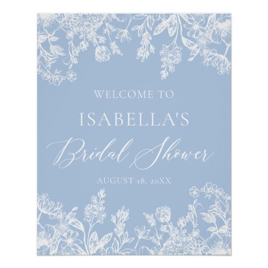 Dusty Blue White Floral Fête des mariées Affiche d (Devant)