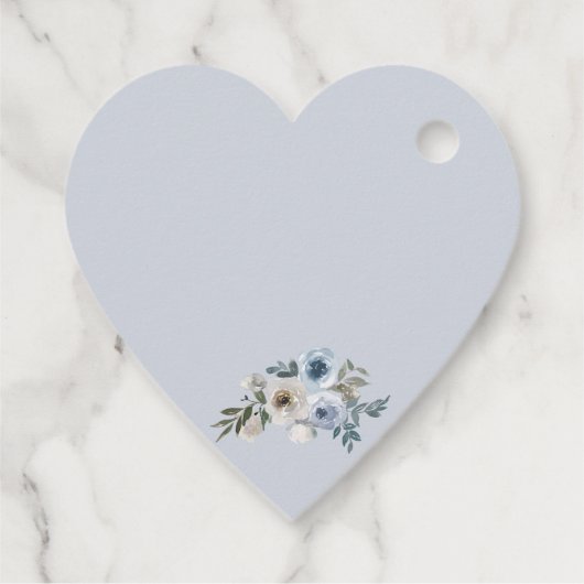 Dusty Blue White Floral Gold Wedding Favor Labels (Achterkant)