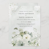 Dusty Blue & White Floral Greenery Rustic Wedding Kaart (Voorkant / Achterkant)