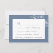  Dusty Blue White Floral Line Art RSVP (Devant)