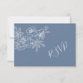  Dusty Blue White Floral Line Art RSVP (Dos)