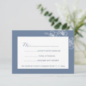  Dusty Blue White Floral Line Art RSVP (Debout devant)