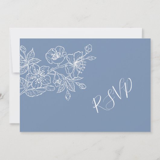 Dusty Blue White Floral Line Art RSVP Kaart (Achterkant)