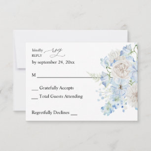 Dusty Blue & White Floral no Meal RSVP Kaartje
