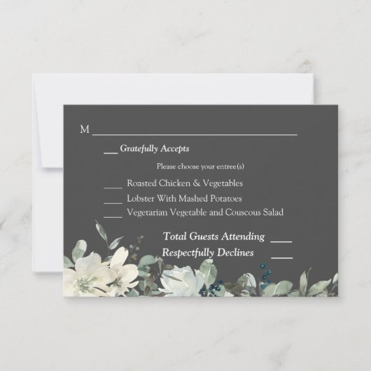 Dusty Blue & White Floral RSVP 3 Carte de repas -  (Devant)