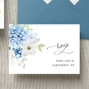 Dusty Blue & White Floral w Meal RSVP Kaartje