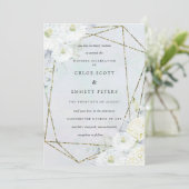 Dusty Blue White Floral Waterverf Wedding Kaart (Staand voorkant)