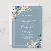 Dusty Blue & White Floral Wedding Invitation Kaart (Voorkant)
