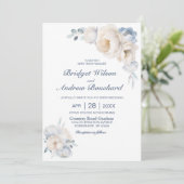 Dusty Blue White Floral Wedding Kaart (Staand voorkant)