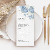 Dusty Blue White Floral Wedding Reception Dinner Menu