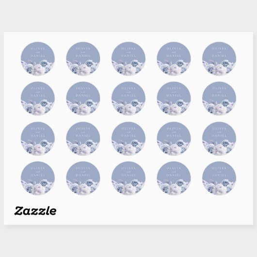 Dusty Blue & White Floral Wedding Ronde Sticker (Vel)