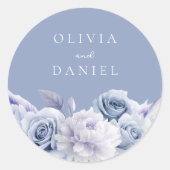 Dusty Blue & White Floral Wedding Ronde Sticker (Voorkant)