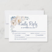 Dusty Blue White Floral Wedding RSVP Kaartje (Voorkant)