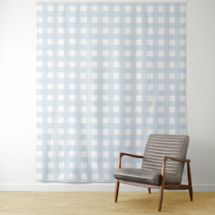 Dusty Blue & White Gingham Check Tapestry Wandkleed