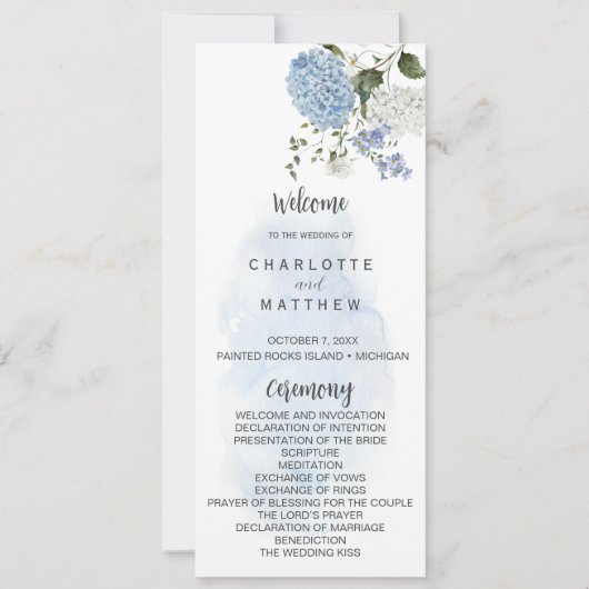 Dusty Blue White Hydrangeas Programme de mariage f (Devant)
