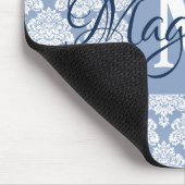 Dusty Blue & White Lacy Damask Monogram & naam Muismat (Hoek)
