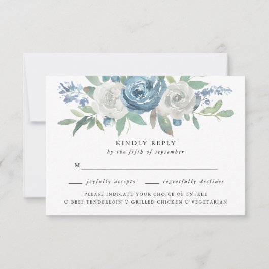 Dusty Blue & White Mariage Meice Choice RSVP (Devant)