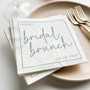 Dusty Blue & White Minimalist Script Bruids Brunch Servet
