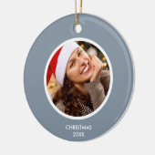 Dusty Blue & White Modern Initialen Monogram FOTO Keramisch Ornament (Links)