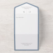 Dusty Blue & White Monogram Minimale diner All In One Uitnodiging (Buitenkant)