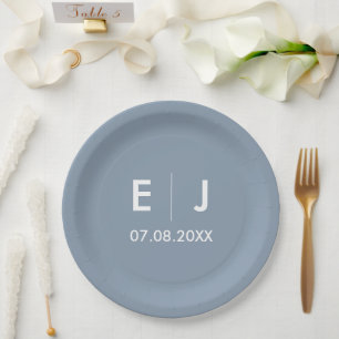 Dusty Blue & White Monogram Weddenschap Papieren Bordje