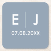 Dusty Blue & White Monogram Weddenschap Vierkante Kartonnen Onderzetter (Voorkant)