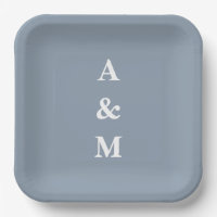Dusty Blue White Monograms Initiaal Elegant Weddin