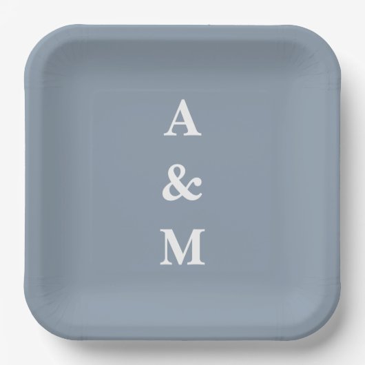 Dusty Blue White Monograms Initiaal Elegant Weddin Papieren Bordje (Voorkant)