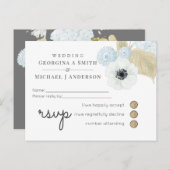 Dusty Blue White Navy Anemone BUDGET Weddenschap Uitnodiging Briefkaart (Voorkant / Achterkant)
