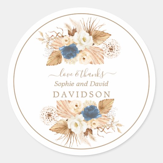 Dusty Blue White Peach Rozen Wedding Ronde Sticker (Voorkant)