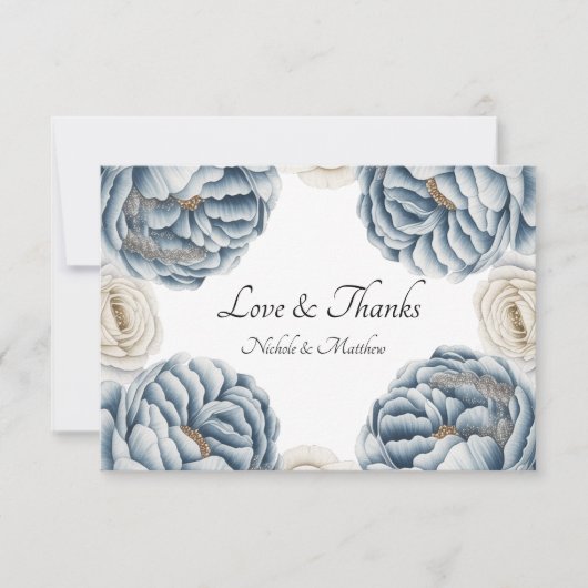Dusty Blue & White Peony Wedding Bedankkaart (Voorkant)