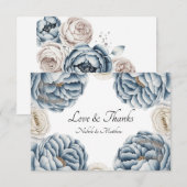 Dusty Blue & White Peony Wedding Bedankkaart (Voorkant / Achterkant)