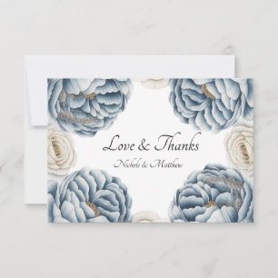 Dusty Blue & White Peony Wedding Bedankkaart