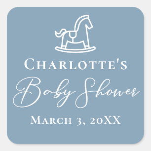 Dusty Blue White Rocking Horse Baby shower Vierkante Sticker