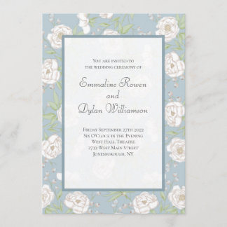 Dusty Blue White Rose Wedding Kaart