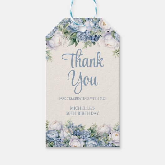 Dusty Blue White Roses 50ste verjaardag Cadeaulabel (Voorkant)